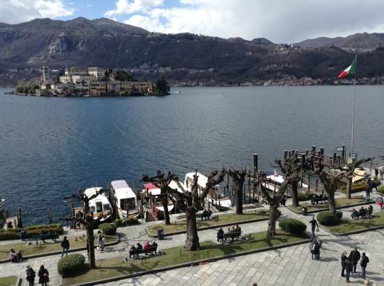 Winter view of Piazza Motta and the Island of San Giulio
